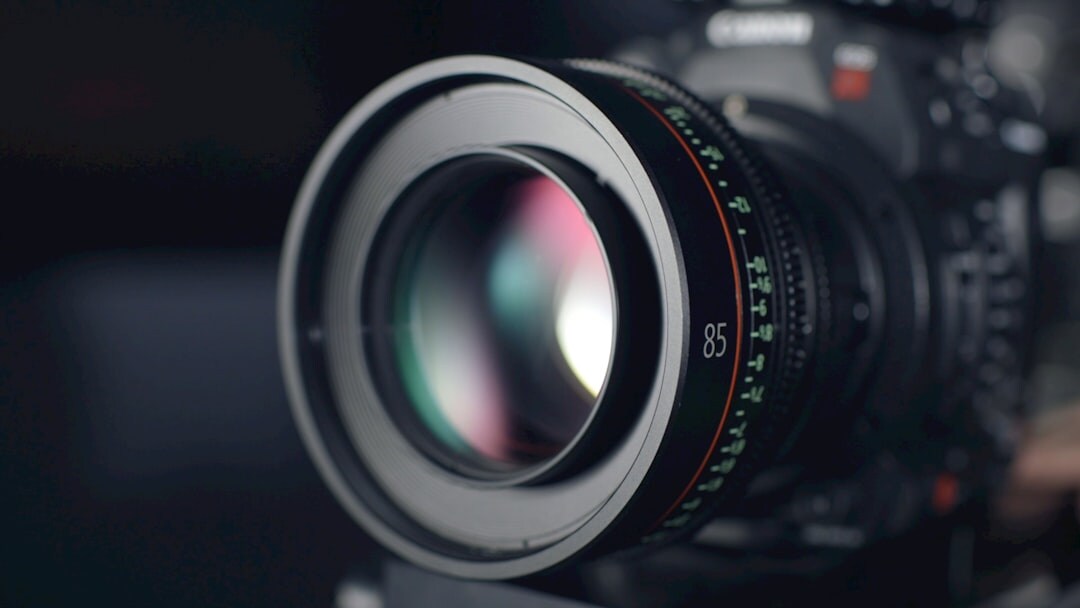 Close-up of a professional camera lens