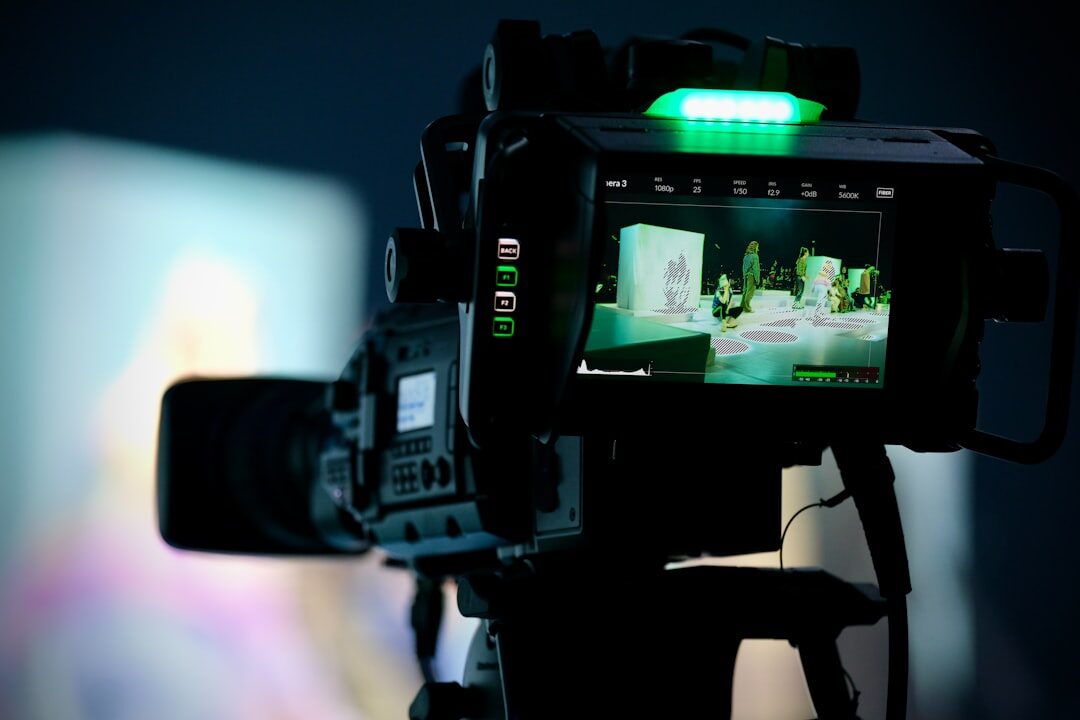 Wide view of a television broadcast studio set